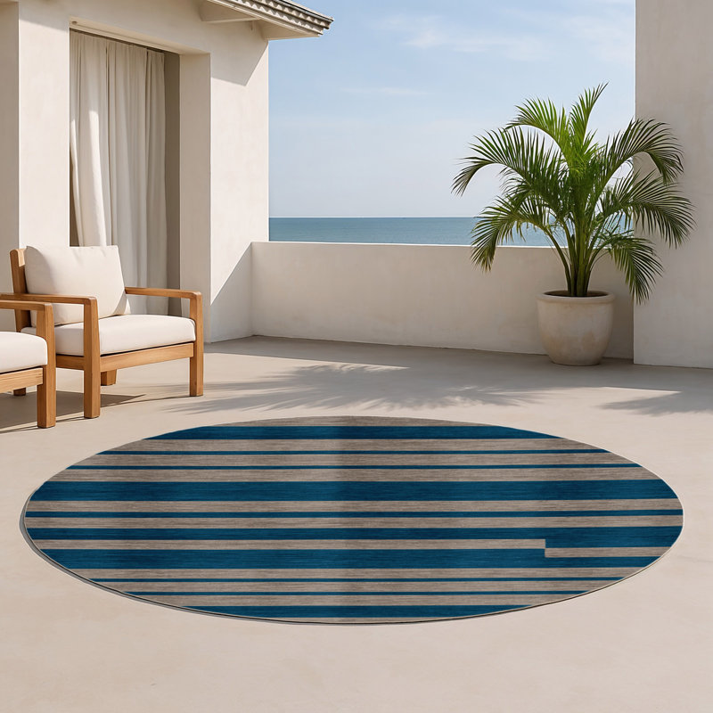 Tapis intérieur / extérieur vert HorizontalStripes, Rond 5 pi