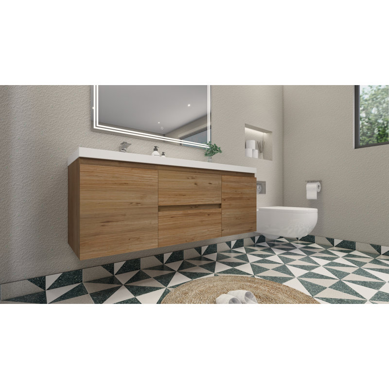 Single Bathroom Vanity with Acrylic Top, Natural Oak