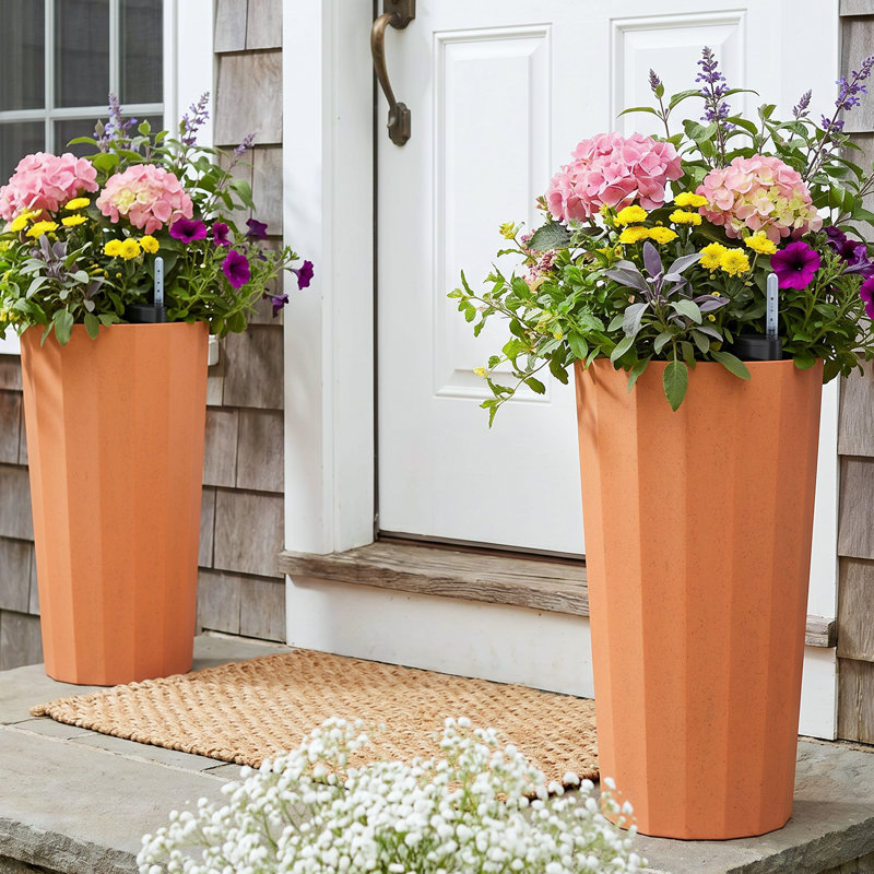 Pots à fleurs cylindriques en polyéthylène de 23,6 pouces de hauteur, Terracotta Stone