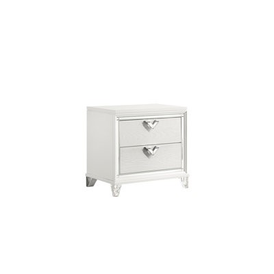 Table de chevet de chambre à coucher avec lueur à DEL, 2 tiroirs et poignées en forme de V en blanc - 2 lumières de style moderne pour