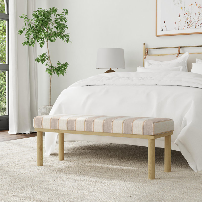 Shikera Upholstered Bench, Wide Tan Stripe