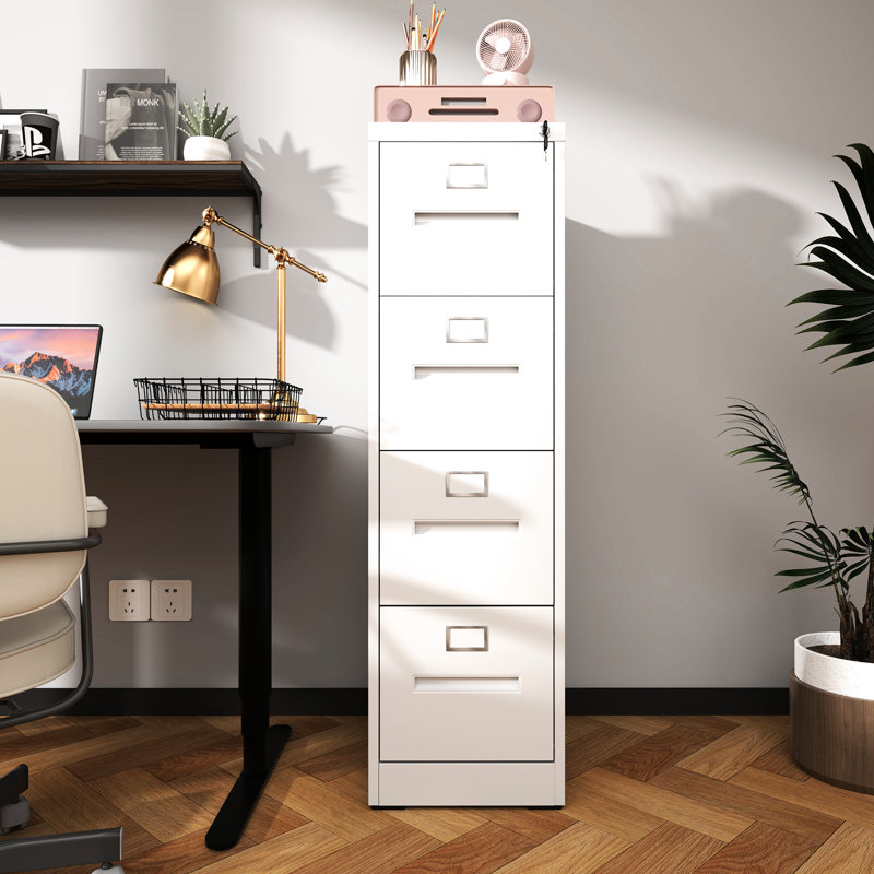 High Capacity 4 Drawer Vertical File Cabinet, A4/Legal/Letter Compatibility, Steel Construction, Label Frames, Noiseless Drawers