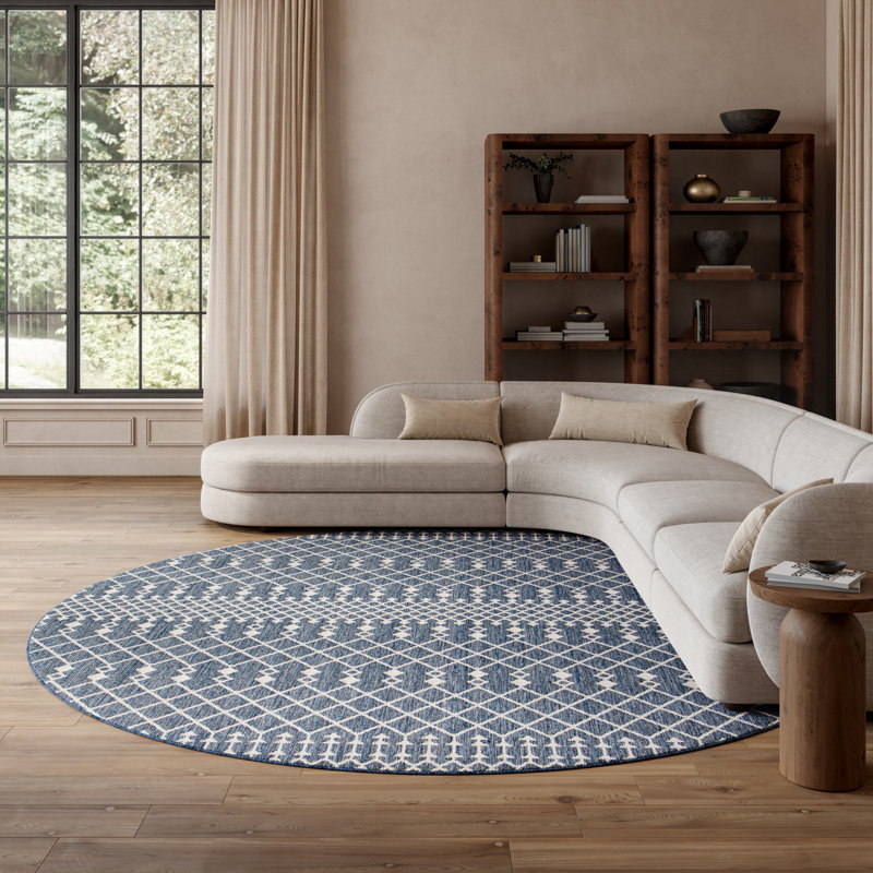  Positano 10' x Round Navy Blue Modern Rug, Round 10', Navy