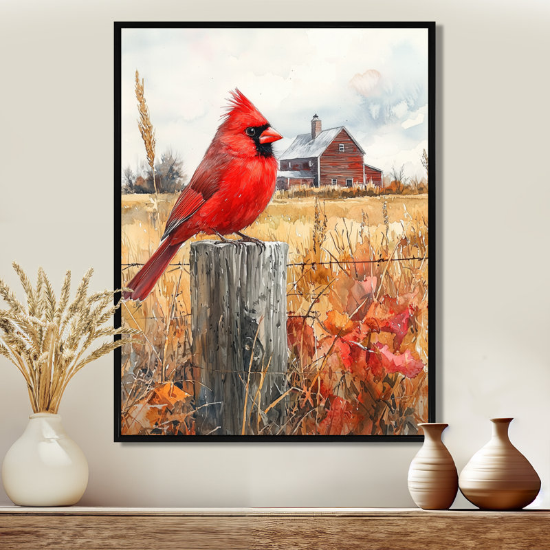 «Kohl Cardinal Bird» par The Farmhouse IV - Art mural oiseau, Noir, Impression encadrée flottante, H 32 po x l 16 po