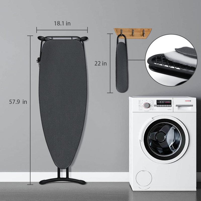 Extra Wide Black Steel Freestanding Ironing Board with Sleeve