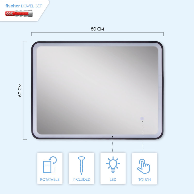 Woolum Metal Flat Wall Mirror, 60cm H x 80cm W