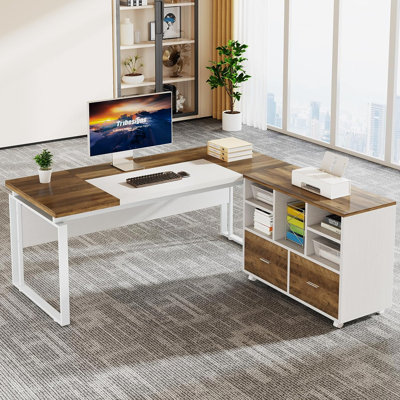 Burgener L-Shape Executive Desk with File Cabinet