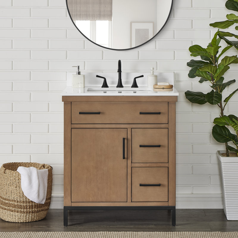 30 In. Single Sink Freestanding Gunny Bath Vanity With Pure White Engineer Stone Top