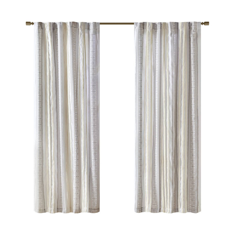 Extra Long White Velvet Geometric Stripe Drape Panel