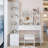 Full Body Mirror Cabinet + Round Mirror LED Vanity Table + Cushioned Stool, 17" diameter LED Mirror, Touch Control, 3-color, Brightness adjustable, Large Desktop, Multi-layer High Capacity Storage-238098386