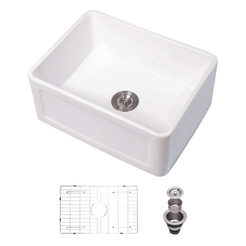 Small Farmhouse Sink -24 Inch Kitchen Sink White Apron-Front Ceramic Single Bowl Small Reversible Farm Sink Laundry Room Sink