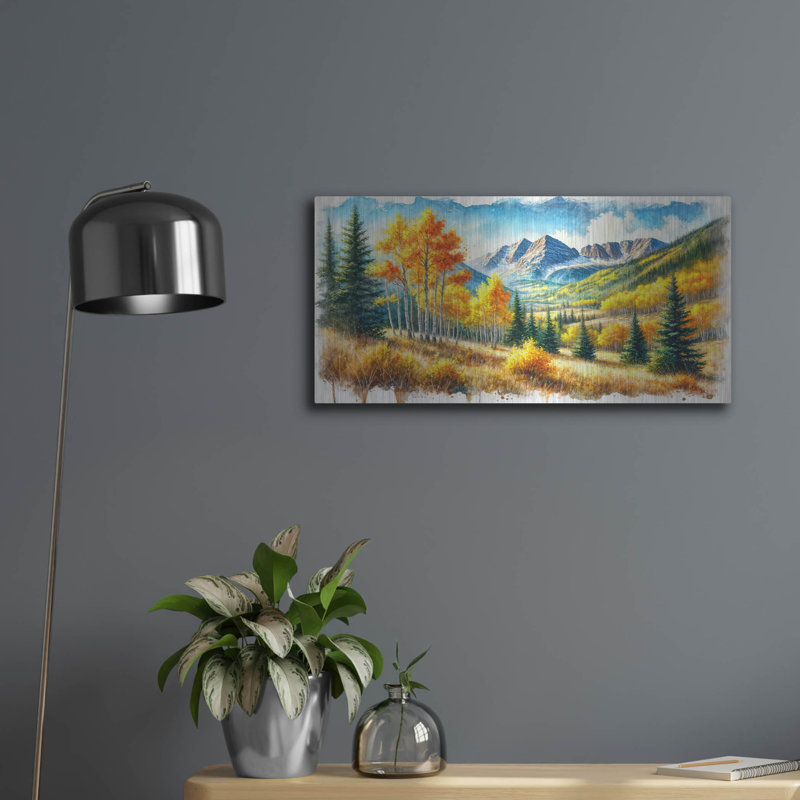 «Aspen Landscape Watercolor» par Rey Klimt, art mural en métal, H 12 po x l 24 po