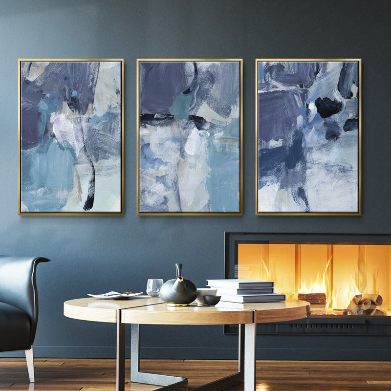«Paper Scene I», ensemble de 3 pièces encadrées sur toile, Or, H 40 po x l 78 po