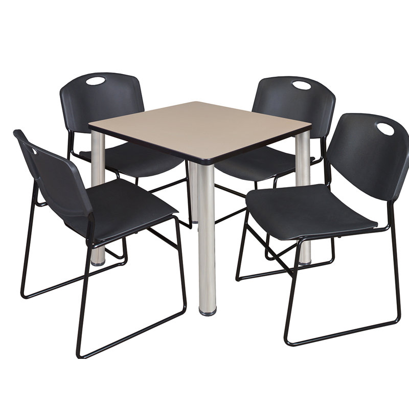 Plateau de table Kee Square, 4 chaises empilables Zeng, H 29 po x l 30 po x P 30 po, Acajou / Noir, Noir