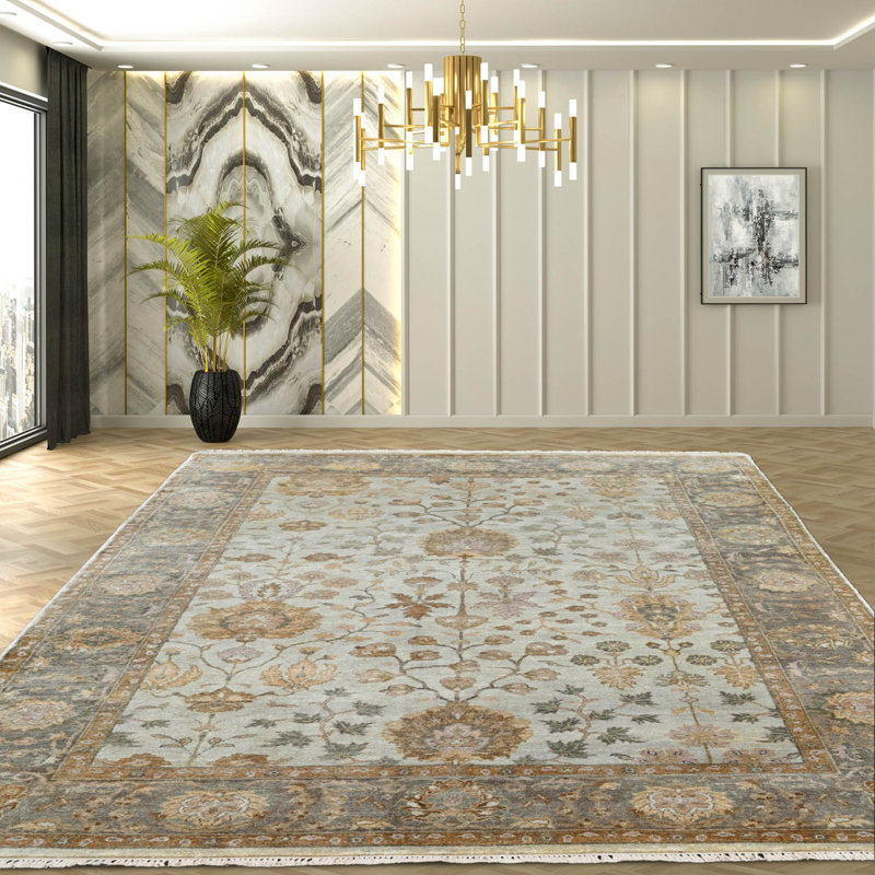 Tapis intérieur / extérieur oriental en laine doré / gris 6 pi 1 po x 8 pi 10 po Oriental