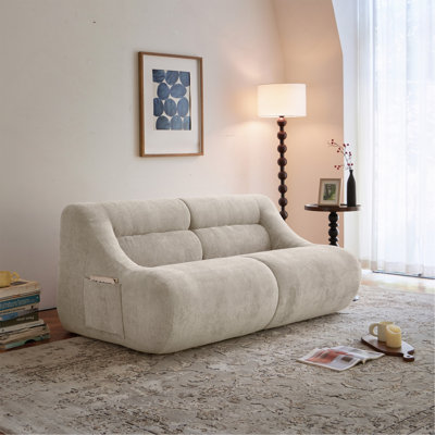 Canapé 2 places en mousse à mémoire de forme, sans installation et facile à transporter, canapé moderne à assise profonde avec tissu chenille, canapé pour salon, chambre à coucher, appartement, bureau personnel, beige