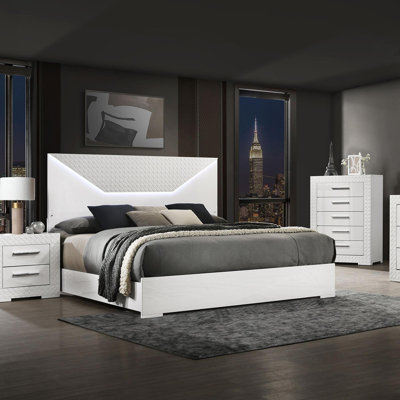 High Gloss Panel Bed LED Headboard