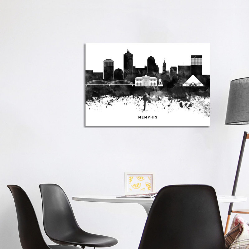 Memphis Skyline Black & White by WallDecorAddict - Wrapped Canvas Print, 66.04cm H x 101.6cm W x 1.91cm D