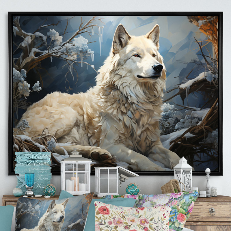 «Wolf Watch In Winter Patchwork III», reproduction d'art sur toile, H 16 po x l 32 po x P 1 po, Cadre flottant noir