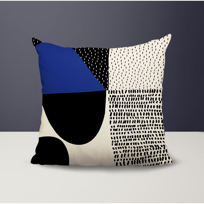 Coussin carré intérieur / extérieur pia, H 15 po x l 15 po, Bleu marine / noir / blanc cassé