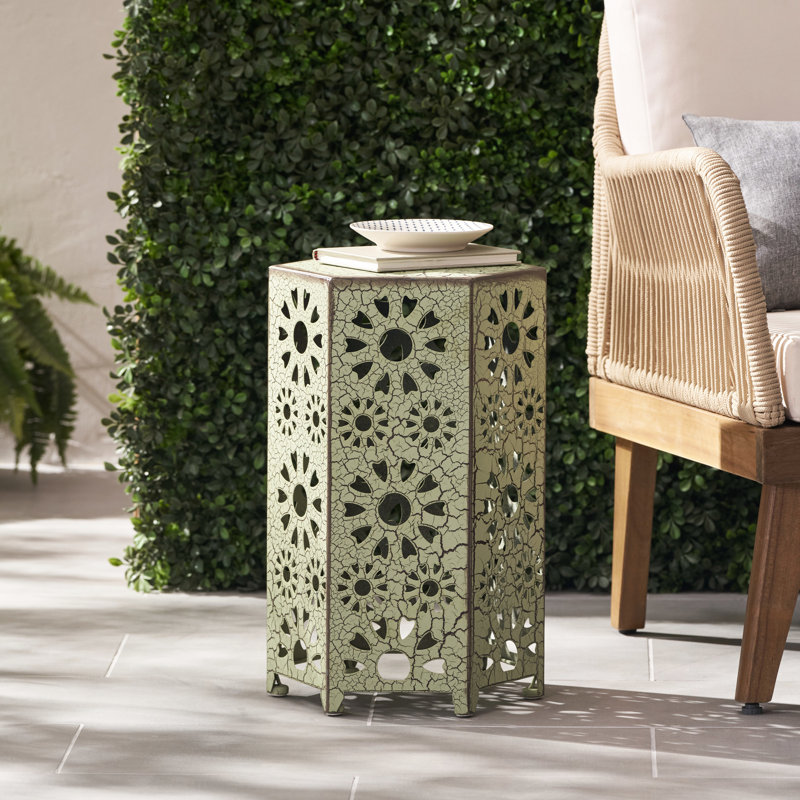 Élégante table d'appoint en fer 12 po, découpée, 10,5 po x 18,5 po, aire de jeu extérieure légère 12 po x 10,5 po x 18,5 po, balcon