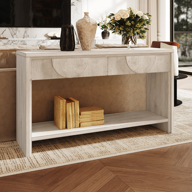 Console en bois avec tiroirs cannelés 55,12 po Ondine, Naturel
