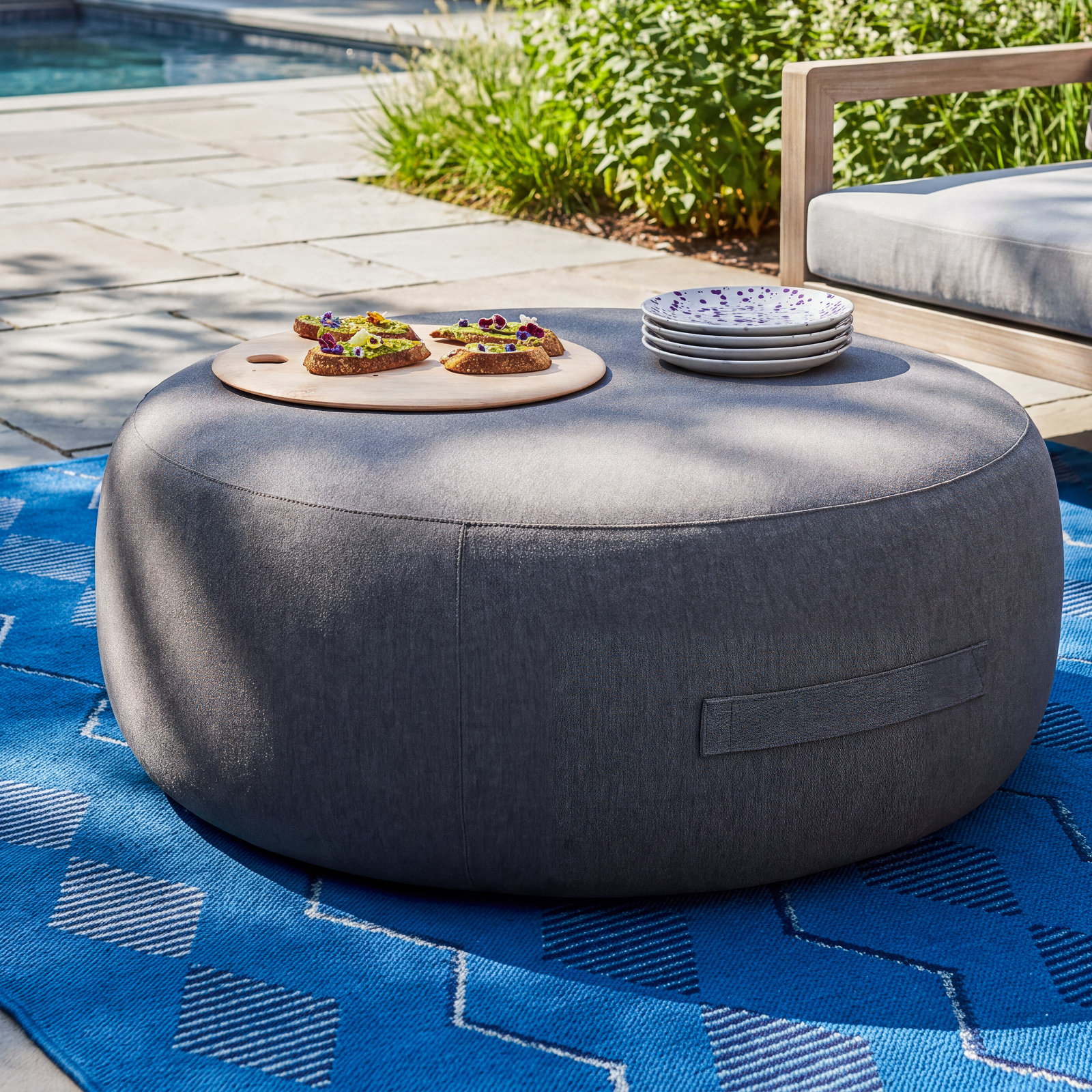 Talita Round Upholstered Outdoor Ottoman, Graphite