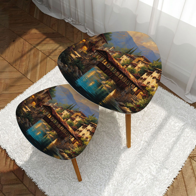 Ensemble de 2 tables basses gigognes triangulaires Bassano del Grappa Veneto Italie Pont Pont degli Alpini