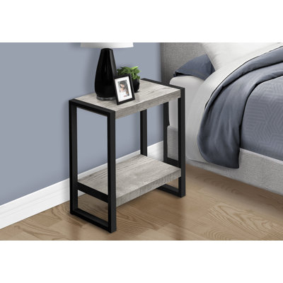 Table d'appoint, côté, bout, table de chevet, lampe, salon, chambre à coucher, stratifié gris, métal noir, industriel
