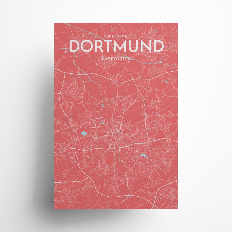 Dortmund City Map In Maritime - No Frame Print, 36cm H x 24cm W x 0.05cm D