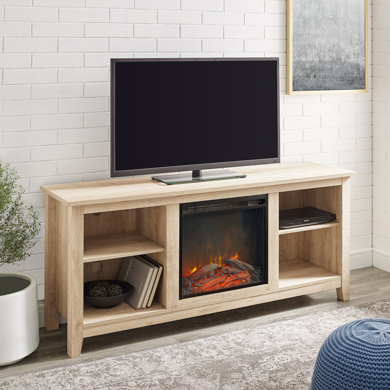 Dorine Unfinished TV Stand Fireplace with Fireplace Included, Oak