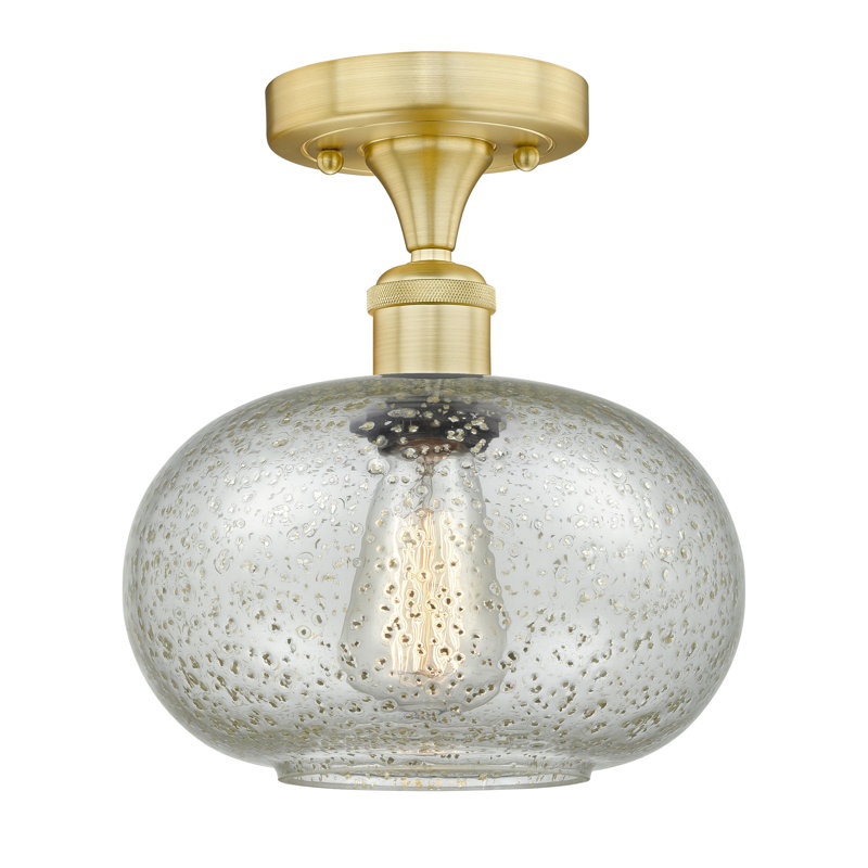 Plafonnier semi-encastré en verre Bihari, Laiton antique, Mica