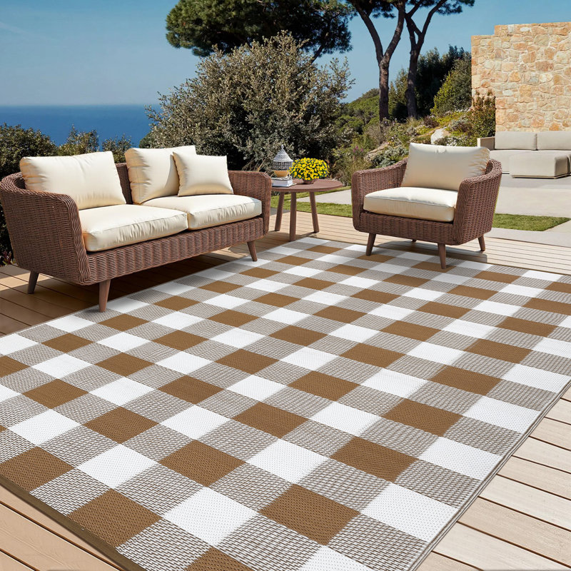 Tapis d'extérieur imperméable 8 x 10 po x 4 po, Brun / Blanc, Rectangulaire 8 pi x 10 pi