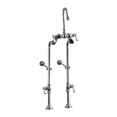 Freestanding Tub Filler Faucet 34 in. with Porcelain Lever Handles and Rim Supply Set by Strom Living