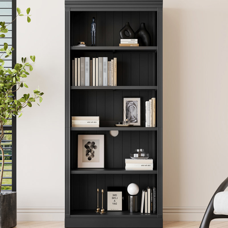 Bibliothèque noire à hauteur de 83,4 po avec 5 tablettes réglables