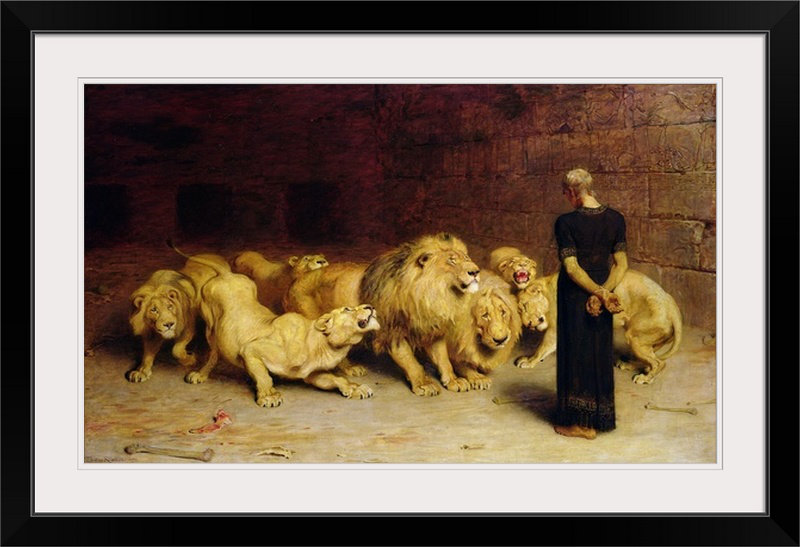 Daniel in the Lions par Briton Riviere - reproduction d'art, H 23 po x l 32 po x P 1 po, Cadre noir