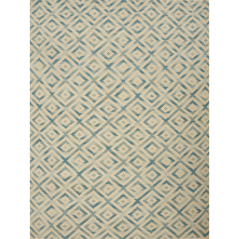 Tapis beige/bleu handwoven à tissage plat
