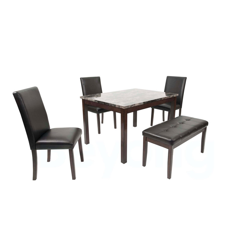 5 Piece Upholstered Dining Set With Bench, Espresso