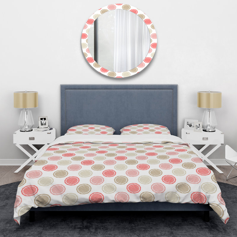 Brown and Pink Circle Pattern - Abstract Duvet Cover Set - Microfiber Polyester