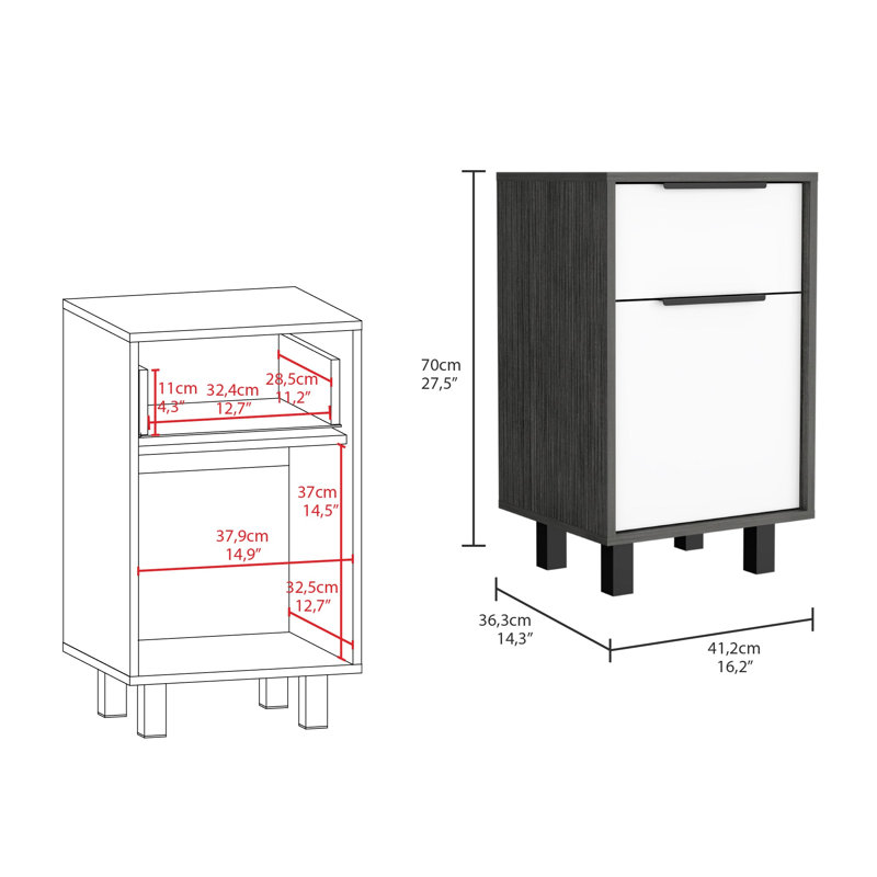 Kylia 41.2cm W Manufactured Wood Bedside Table, Grey/White