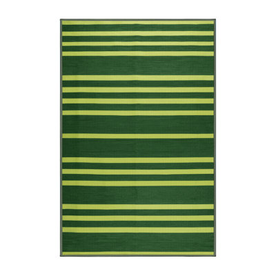 Machine Washable Horizontal Stripes Green Area Rug