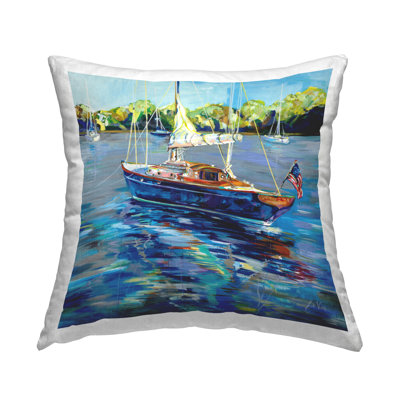 Americana Boat Landscape Printed Throw Pillow Design By Jeanette Vertentes