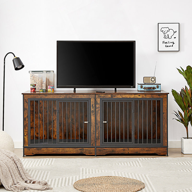 Grand meuble cage pour deux chiens avec plateau, meuble télé, console de télévision