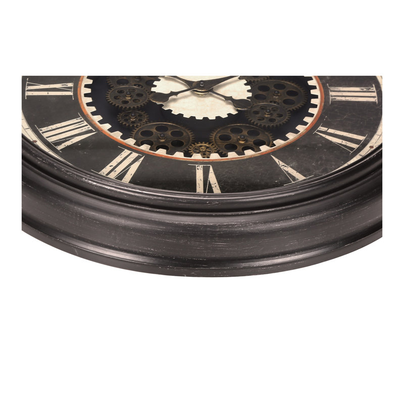 Horloge, 23 po, mécanisme d'engrenage, horloge murale, brun, transitionnel