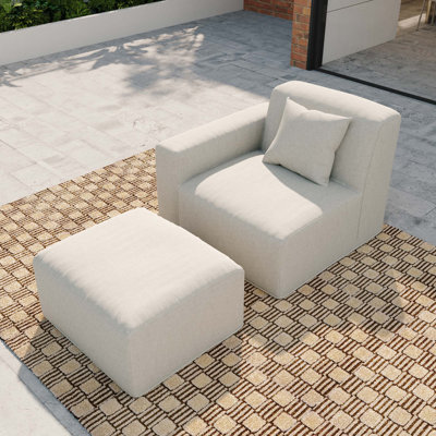Canapé moderne avec accoudoir à droite avec repose-pieds, modulaire de patio sans assemblage, tissu résistant aux rayons UV