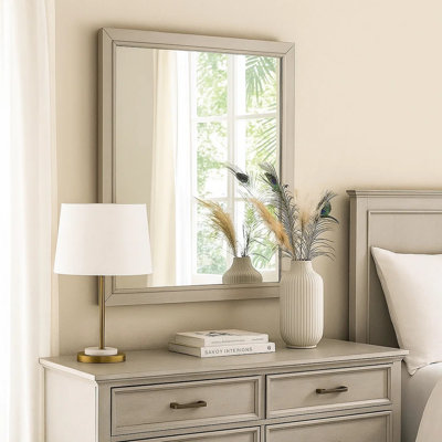 Miroir de commode, bois d'hévéa blanc antique subtil, carré 40 po