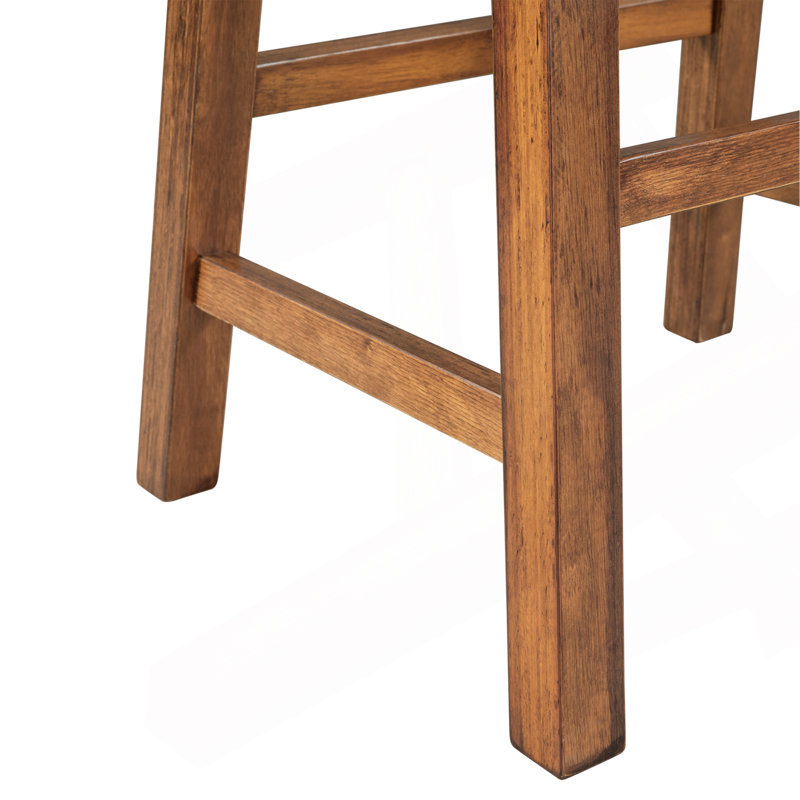  Solid Wood Rustic 3-Piece 45" Stationary Kitchen Island Set With 2 Seatings, Rubber Wood Butcher Block Dining Table Set Prep Table Set With 2 Open Shelves