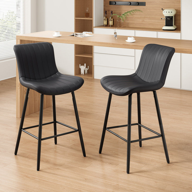 Upholstered Counter Stools Set Of 2, Black