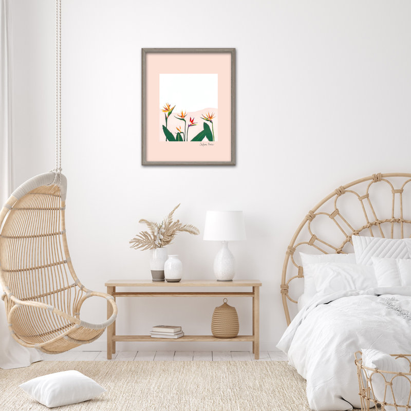 Nature Inspired Birds of Paradise I by  - Graphic Art, Framed Matted Print, Gray, 36" H x 24" W x 1.125" D