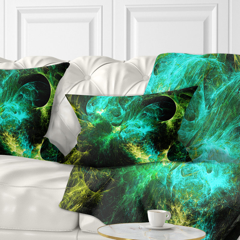 Coussin Wings of Angels, 16 po x 1 po, Carré, Vert / Noir